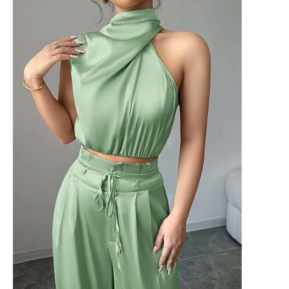 Classic Solid One Shoulder Wide leg Pants Set - Picture 5 of 7